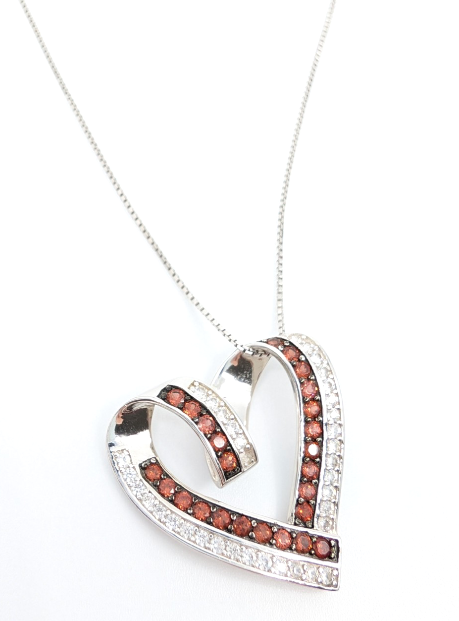 Sterling Silver 925 20" Necklace box chain/pave heart R883- FOX1826 - Image 8