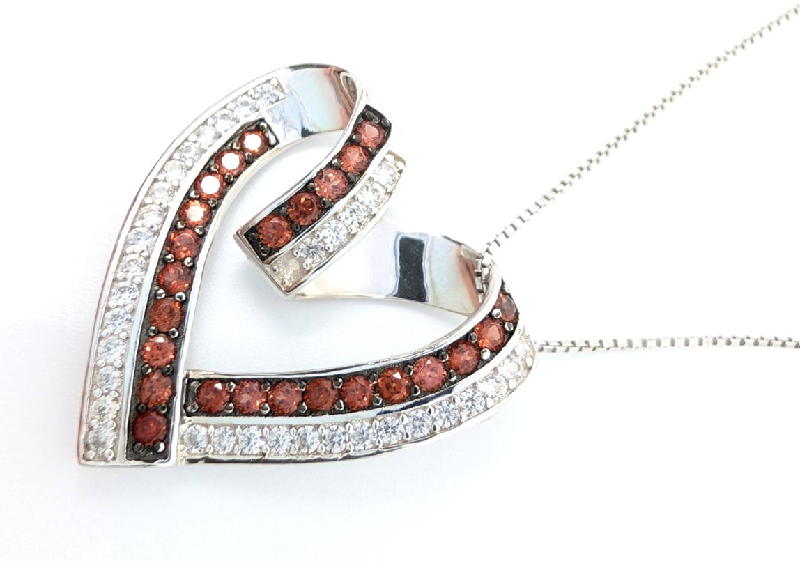 Sterling Silver 925 20" Necklace box chain/pave heart R883- FOX1826 - Image 9
