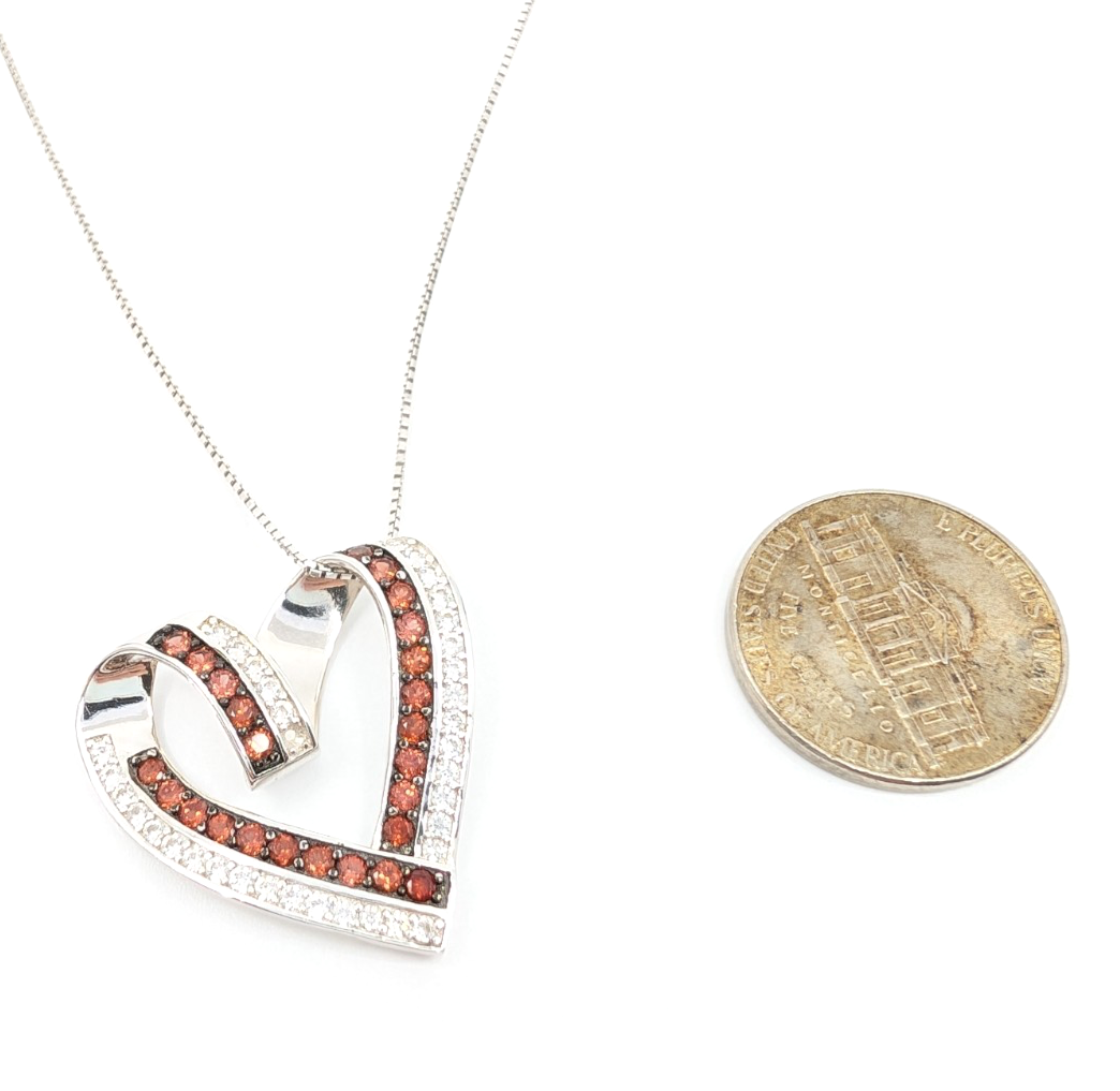 Sterling Silver 925 20" Necklace box chain/pave heart R883- FOX1826 - Image 11
