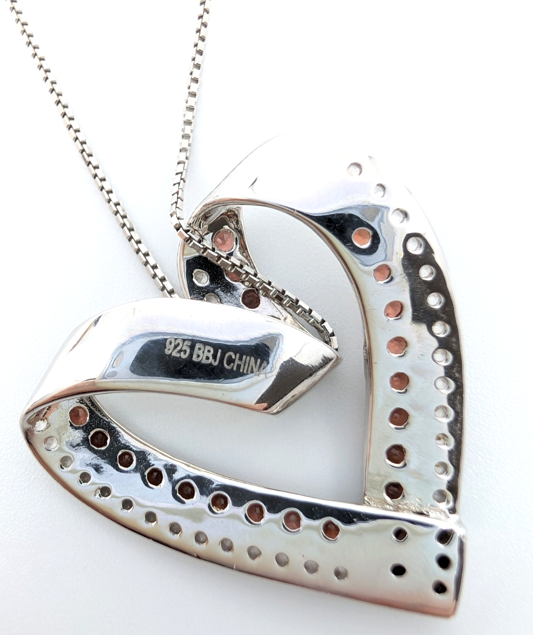 Sterling Silver 925 20" Necklace box chain/pave heart R883- FOX1826 - Image 12