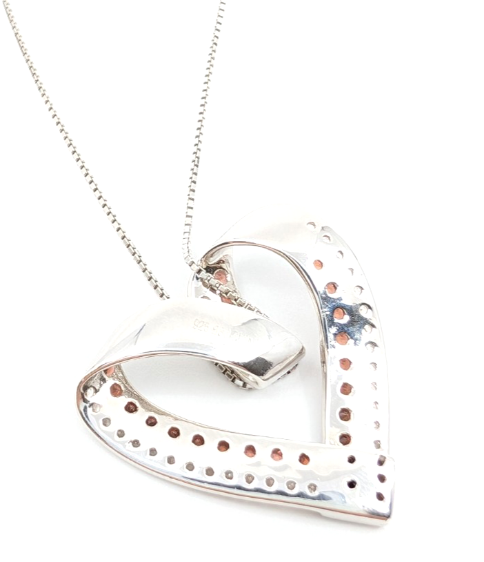 Sterling Silver 925 20" Necklace box chain/pave heart R883- FOX1826 - Image 13