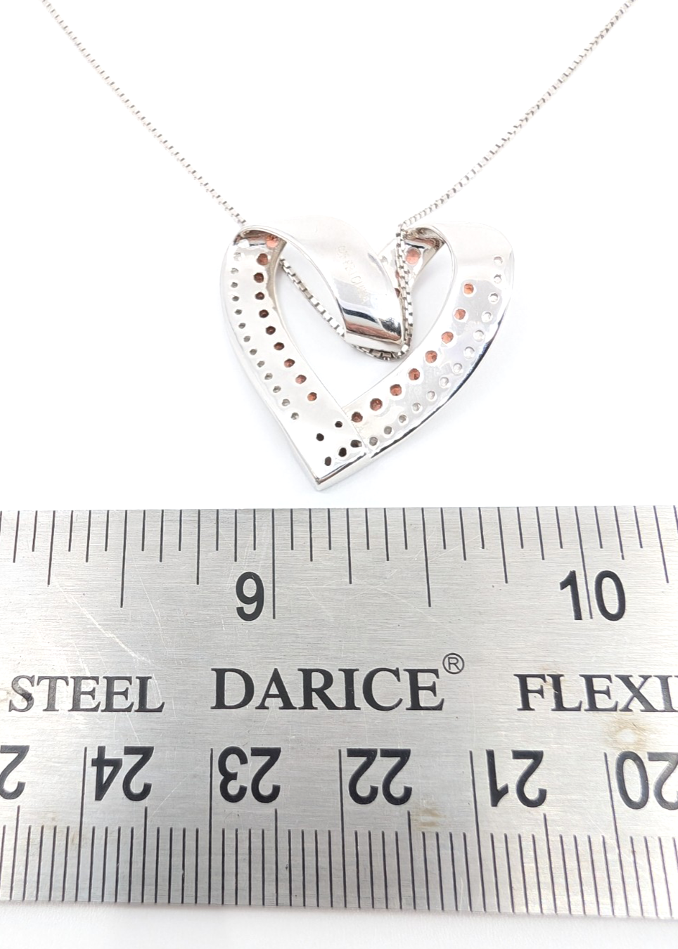 Sterling Silver 925 20" Necklace box chain/pave heart R883- FOX1826 - Image 16