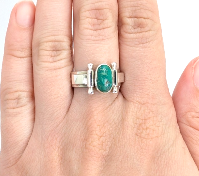 Sterling Silver 925 Ring Green Turquoise Band 11833 - Image 5