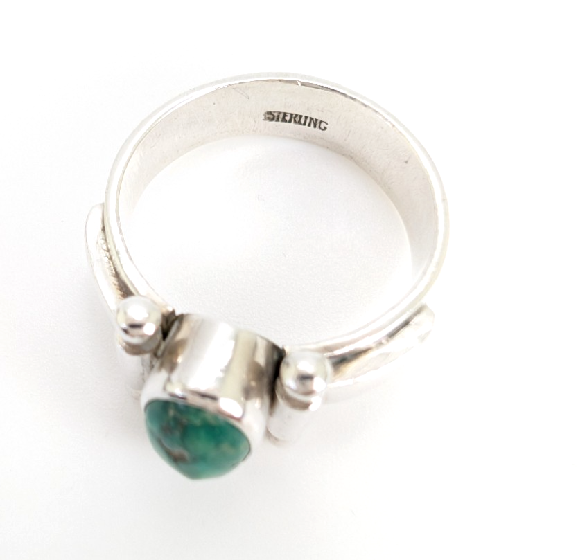 Sterling Silver 925 Ring Green Turquoise Band 11833 - Image 7