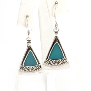 Sterling Silver 925 Earrings Bali Green Trillion Dangle 11831