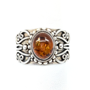 Sterling Silver 925 8.5 Ring Amber Cabochon R881- FOX1824