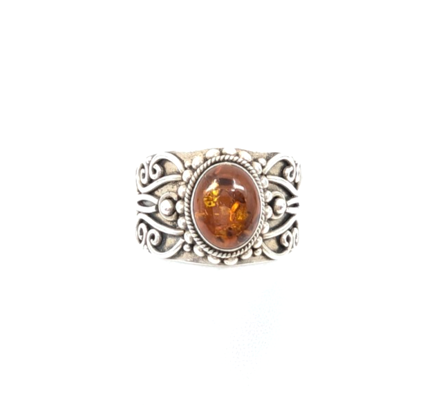 Sterling Silver 925 8.5 Ring Amber Cabochon R881- FOX1824 - Image 3