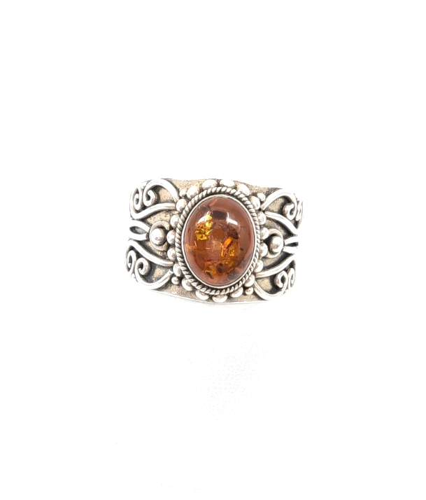Sterling Silver 925 8.5 Ring Amber Cabochon R881- FOX1824 - Image 4