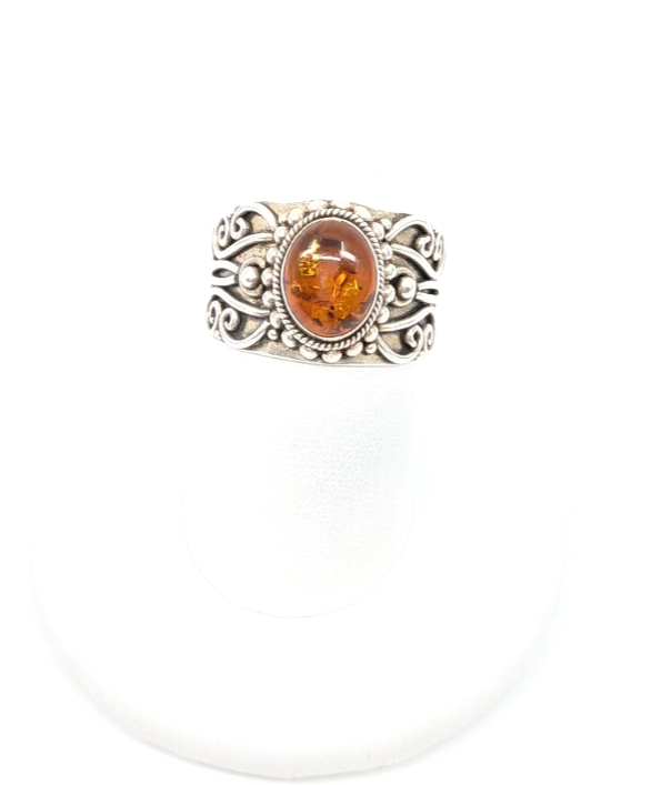 Sterling Silver 925 8.5 Ring Amber Cabochon R881- FOX1824 - Image 5