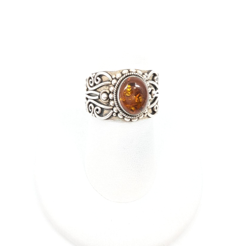 Sterling Silver 925 8.5 Ring Amber Cabochon R881- FOX1824 - Image 6