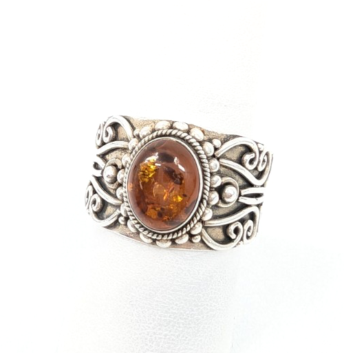 Sterling Silver 925 8.5 Ring Amber Cabochon R881- FOX1824 - Image 7