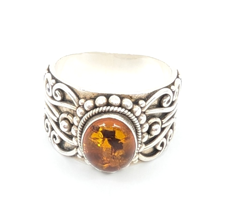 Sterling Silver 925 8.5 Ring Amber Cabochon R881- FOX1824 - Image 8