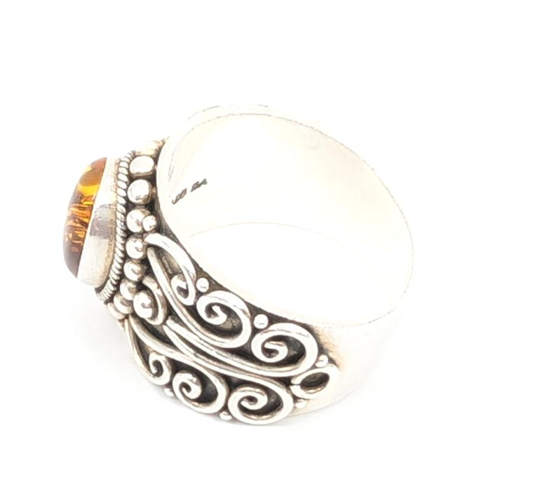 Sterling Silver 925 8.5 Ring Amber Cabochon R881- FOX1824 - Image 9