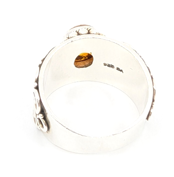 Sterling Silver 925 8.5 Ring Amber Cabochon R881- FOX1824 - Image 10