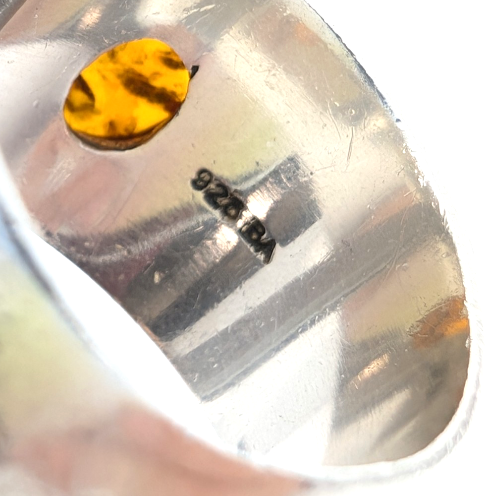 Sterling Silver 925 8.5 Ring Amber Cabochon R881- FOX1824 - Image 11