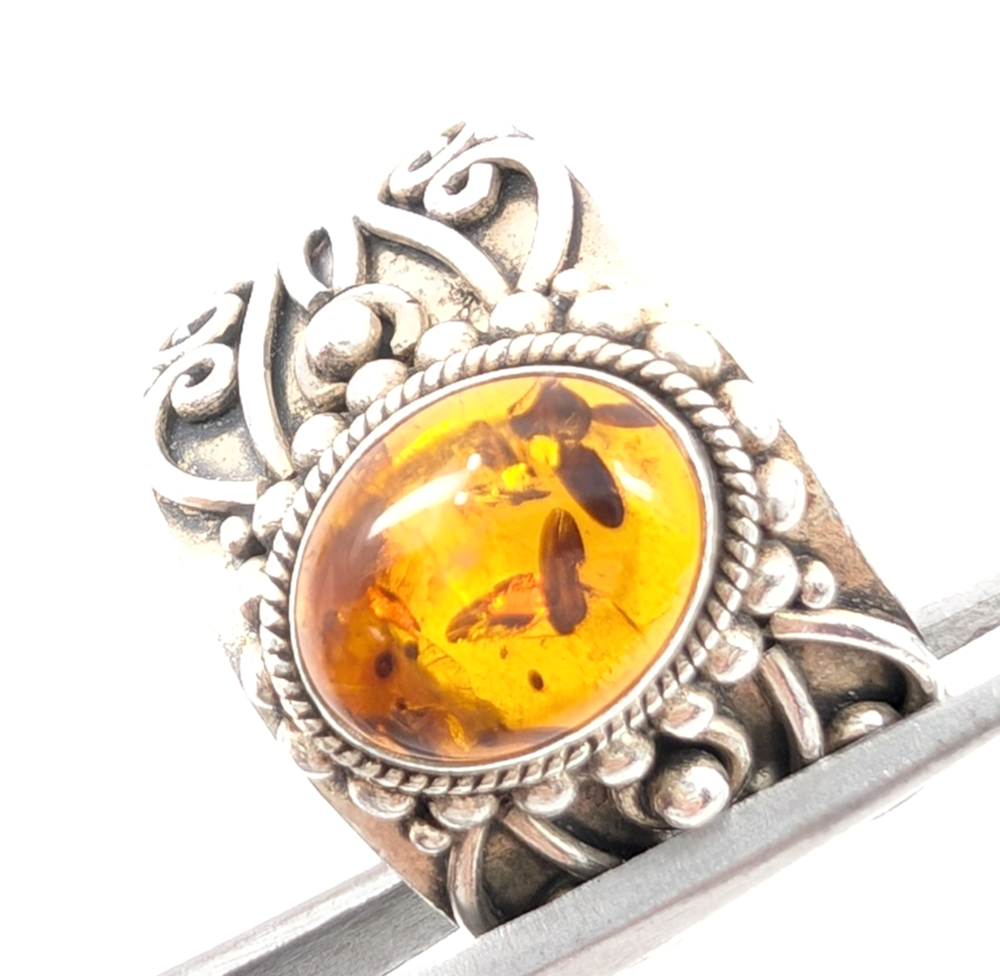 Sterling Silver 925 8.5 Ring Amber Cabochon R881- FOX1824 - Image 12