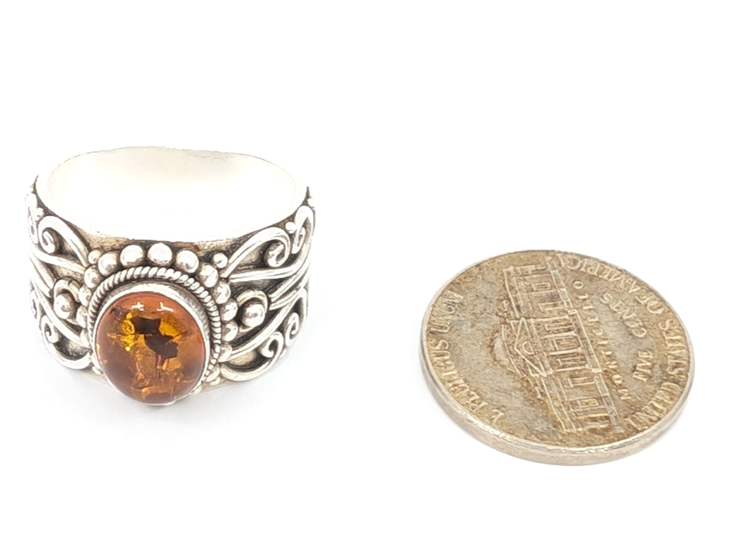 Sterling Silver 925 8.5 Ring Amber Cabochon R881- FOX1824 - Image 13