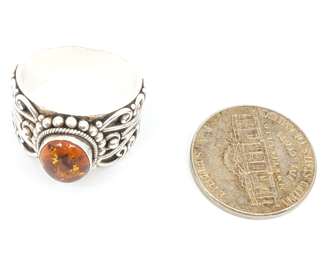 Sterling Silver 925 8.5 Ring Amber Cabochon R881- FOX1824 - Image 14