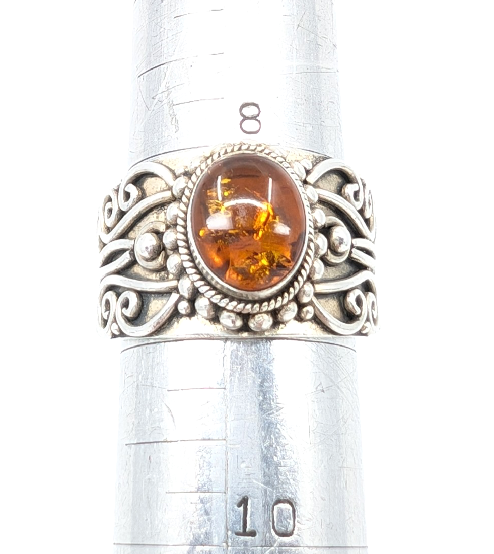 Sterling Silver 925 8.5 Ring Amber Cabochon R881- FOX1824 - Image 15