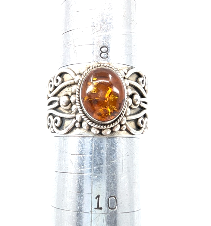Sterling Silver 925 8.5 Ring Amber Cabochon R881- FOX1824 - Image 16