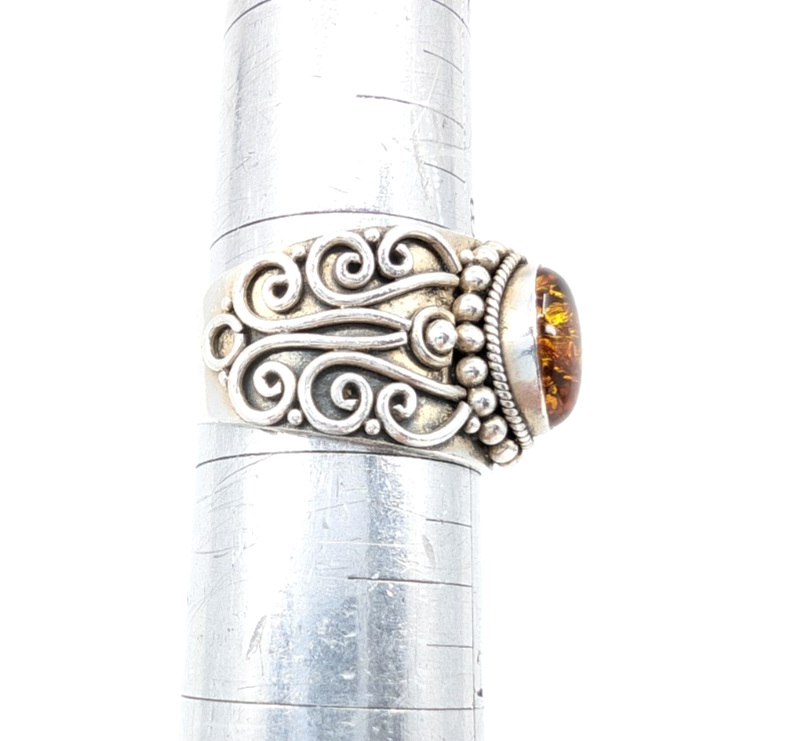 Sterling Silver 925 8.5 Ring Amber Cabochon R881- FOX1824 - Image 17
