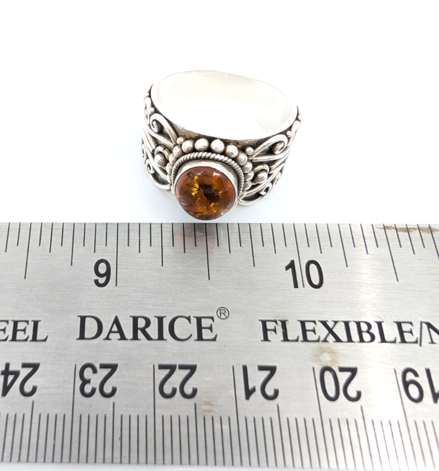 Sterling Silver 925 8.5 Ring Amber Cabochon R881- FOX1824 - Image 19
