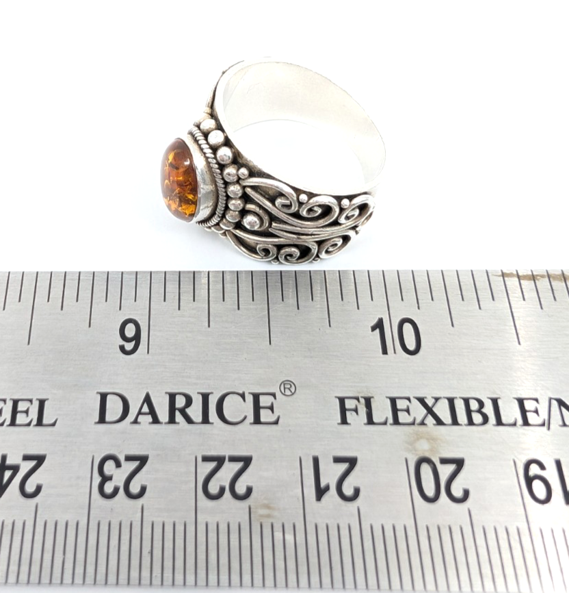 Sterling Silver 925 8.5 Ring Amber Cabochon R881- FOX1824 - Image 20