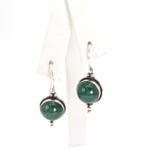 Sterling Silver 925 Earrings Bali Style Green Cabochon Dangle R536- FOX1473