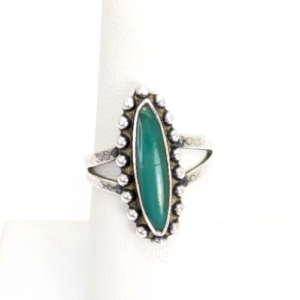 Sterling Silver 925 Ring Beaded Framed Gr Turq 11834