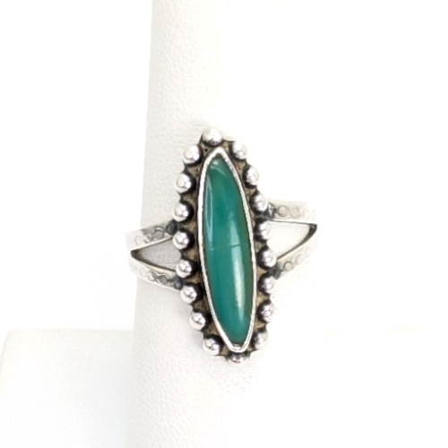 Sterling Silver 925 Ring Beaded Framed Gr Turq 11834