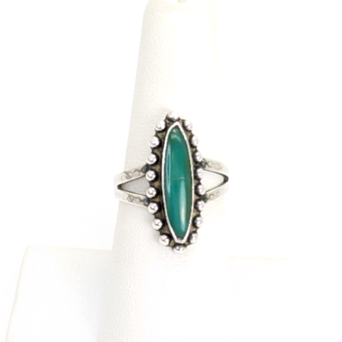 Sterling Silver 925 Ring Beaded Framed Gr Turq 11834 - Image 2