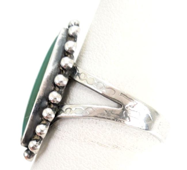 Sterling Silver 925 Ring Beaded Framed Gr Turq 11834 - Image 4