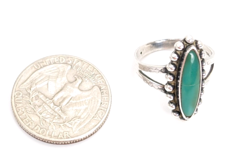 Sterling Silver 925 Ring Beaded Framed Gr Turq 11834 - Image 5
