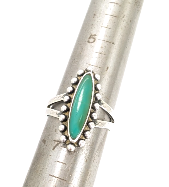 Sterling Silver 925 Ring Beaded Framed Gr Turq 11834 - Image 9