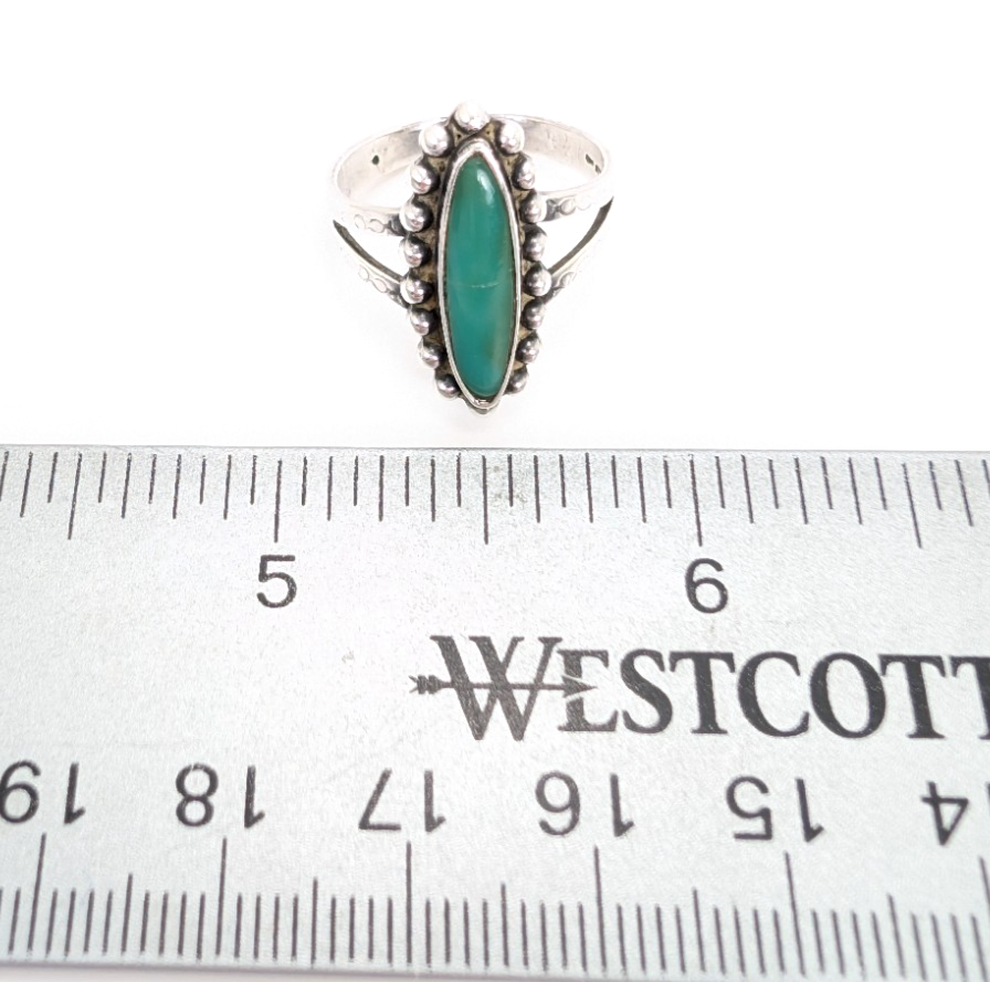 Sterling Silver 925 Ring Beaded Framed Gr Turq 11834 - Image 10