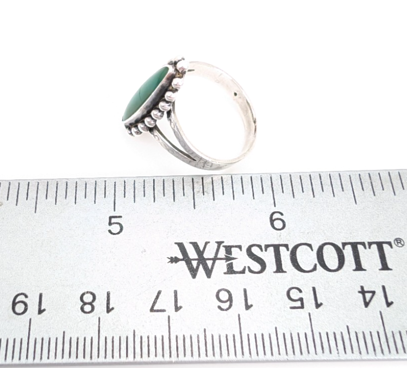 Sterling Silver 925 Ring Beaded Framed Gr Turq 11834 - Image 11