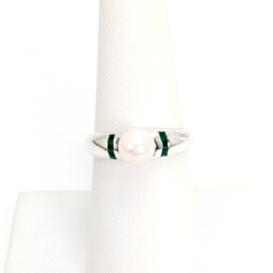 Sterling Silver 925 Ring Pearl/Slim Emerald Band 11836