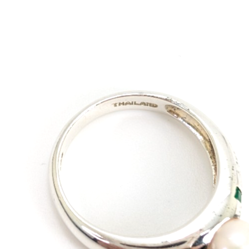 Sterling Silver 925 Ring Pearl/Slim Emerald Band 11836 - Image 7