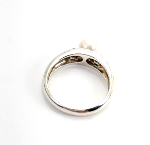 Sterling Silver 925 Ring Pearl/Slim Emerald Band 11836 - Image 9