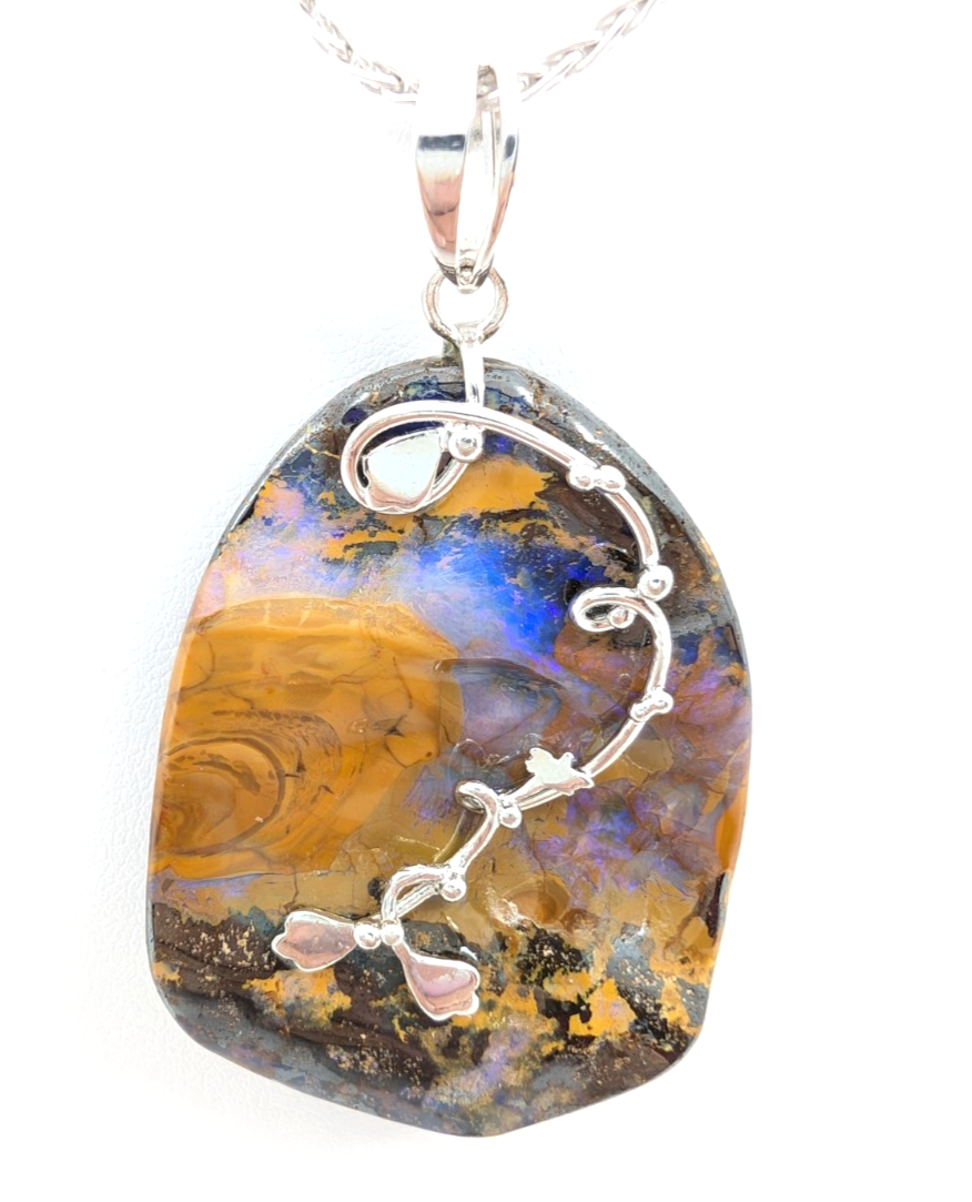 Sterling Silver 925 28" Necklace Wheat chain/ boulder opal R878- FOX1821