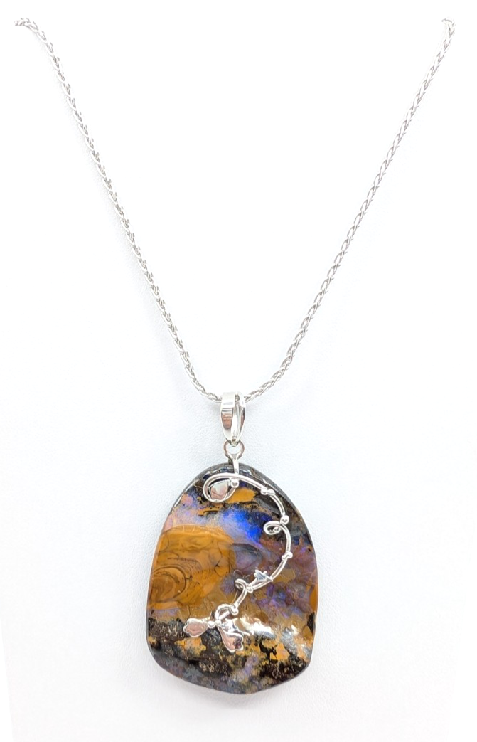 Sterling Silver 925 28" Necklace Wheat chain/ boulder opal R878- FOX1821 - Image 2