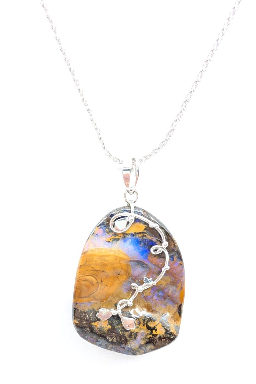 Sterling Silver 925 28" Necklace Wheat chain/ boulder opal R878- FOX1821 - Image 3