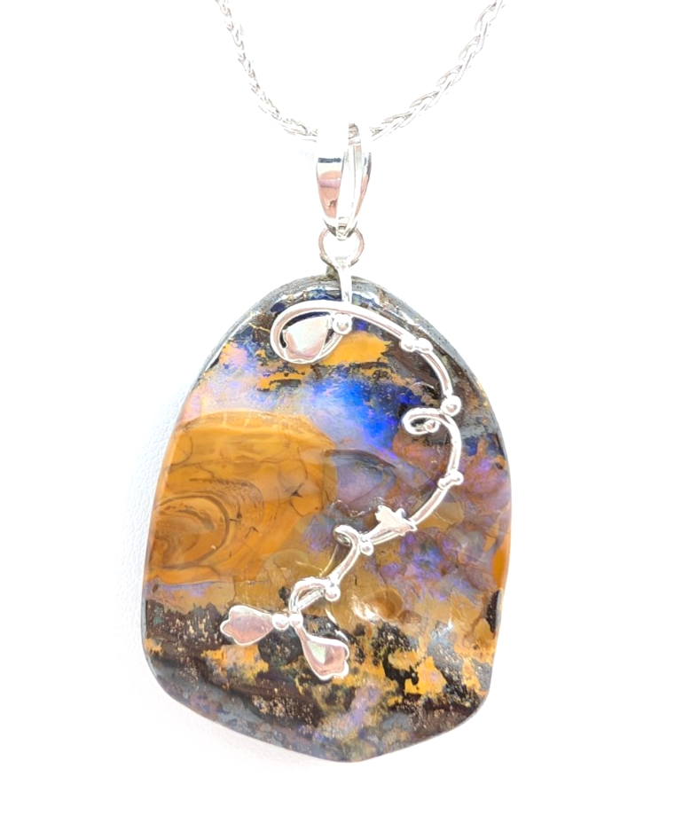Sterling Silver 925 28" Necklace Wheat chain/ boulder opal R878- FOX1821 - Image 4