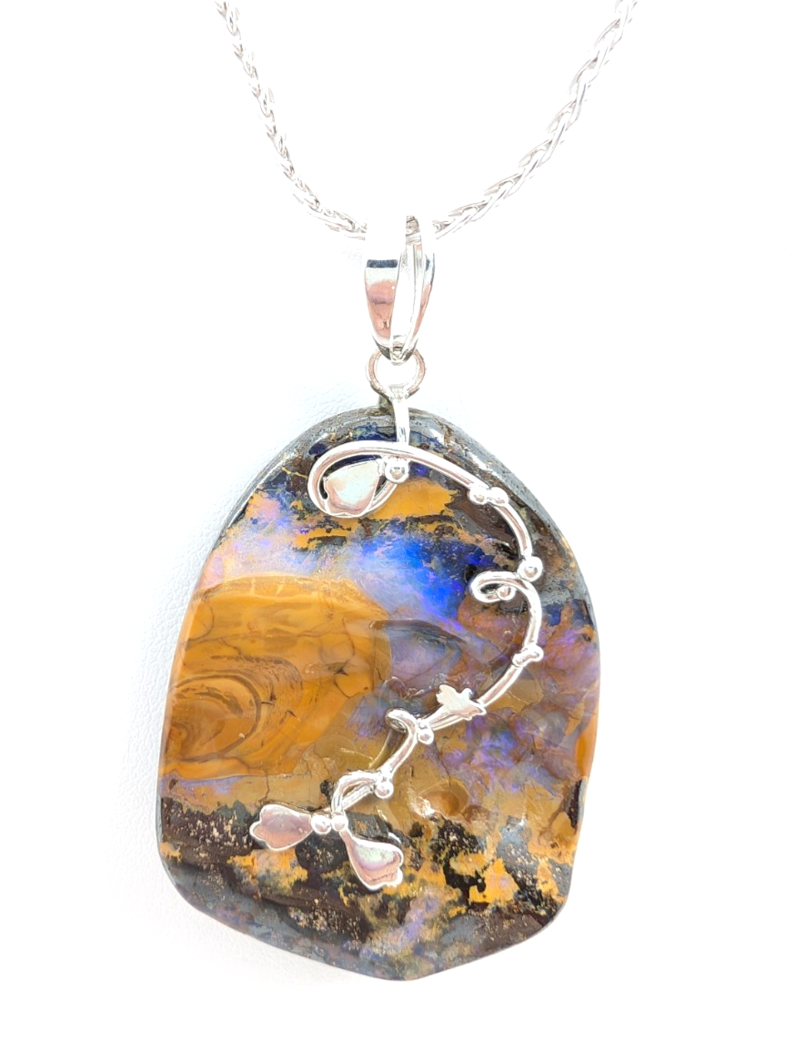 Sterling Silver 925 28" Necklace Wheat chain/ boulder opal R878- FOX1821 - Image 5