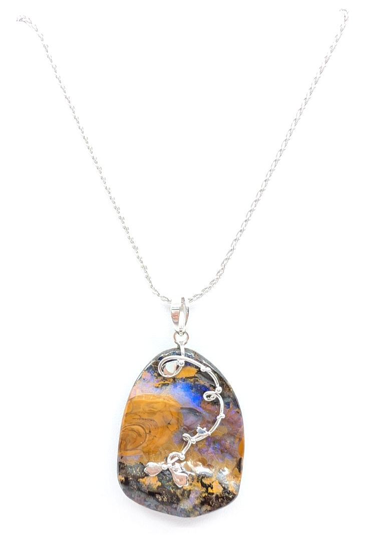 Sterling Silver 925 28" Necklace Wheat chain/ boulder opal R878- FOX1821 - Image 6