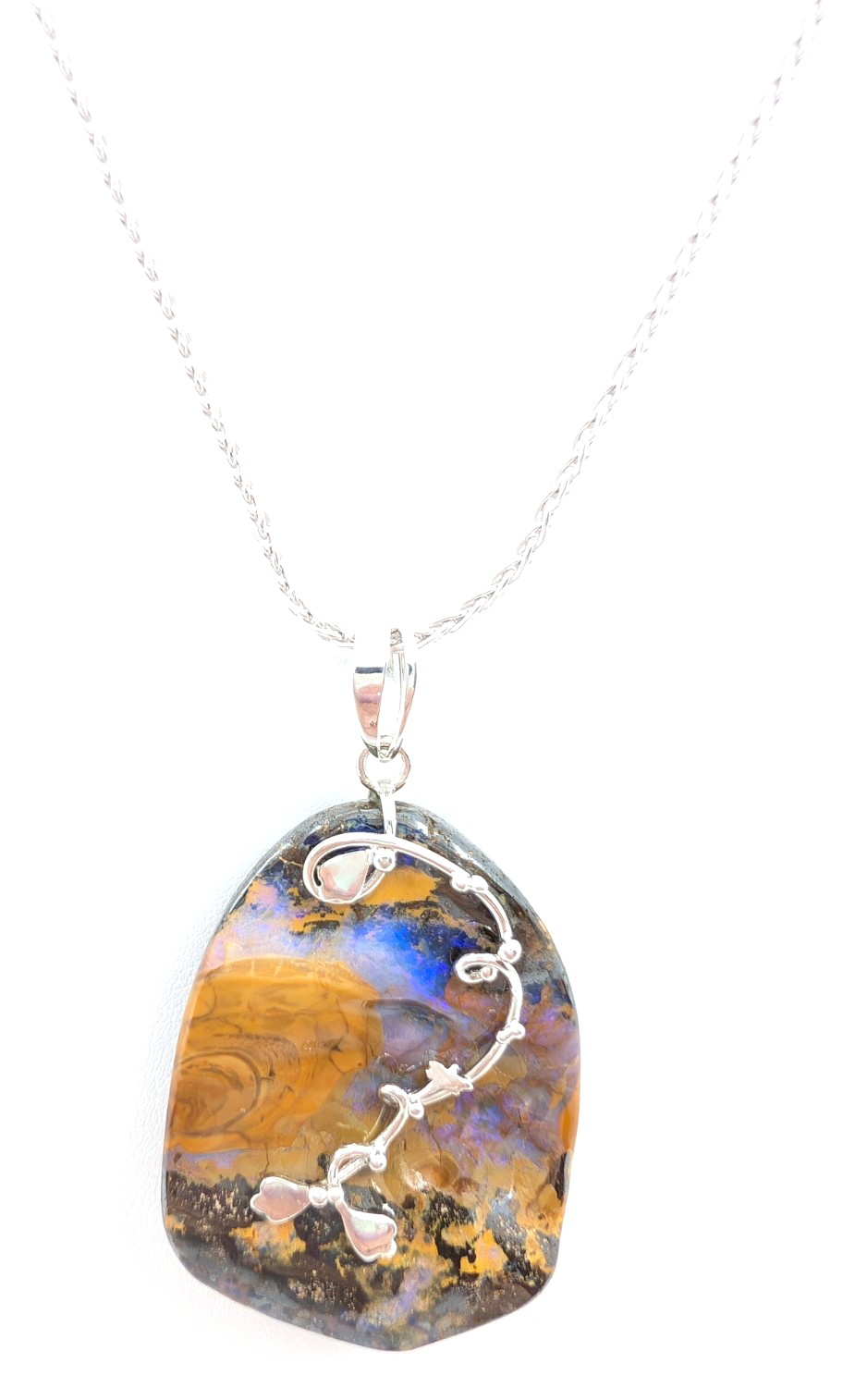 Sterling Silver 925 28" Necklace Wheat chain/ boulder opal R878- FOX1821 - Image 7