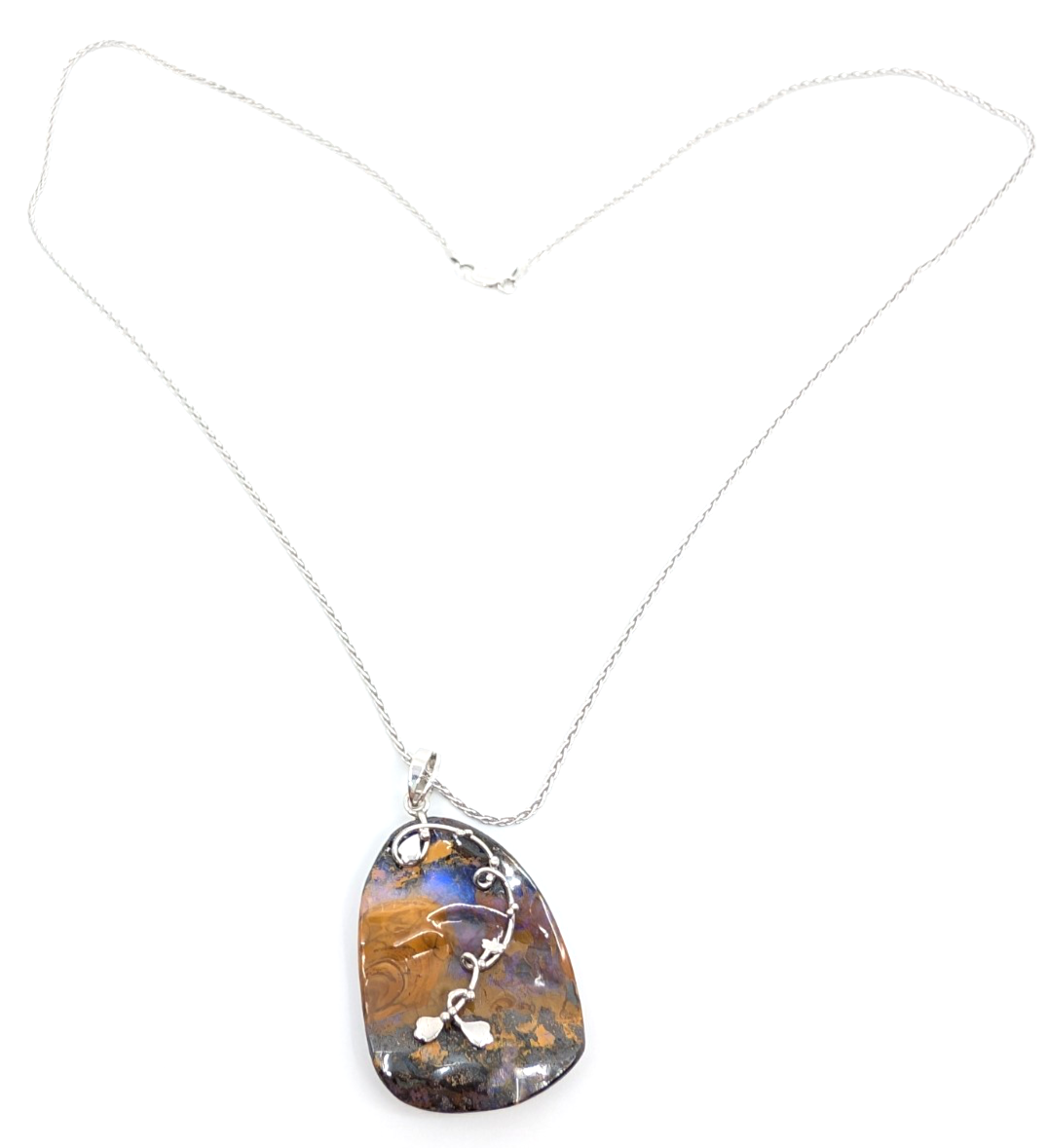 Sterling Silver 925 28" Necklace Wheat chain/ boulder opal R878- FOX1821 - Image 8