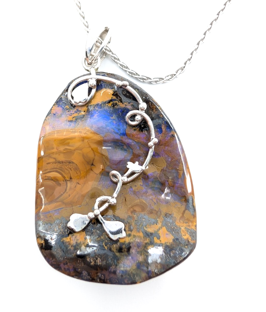 Sterling Silver 925 28" Necklace Wheat chain/ boulder opal R878- FOX1821 - Image 9
