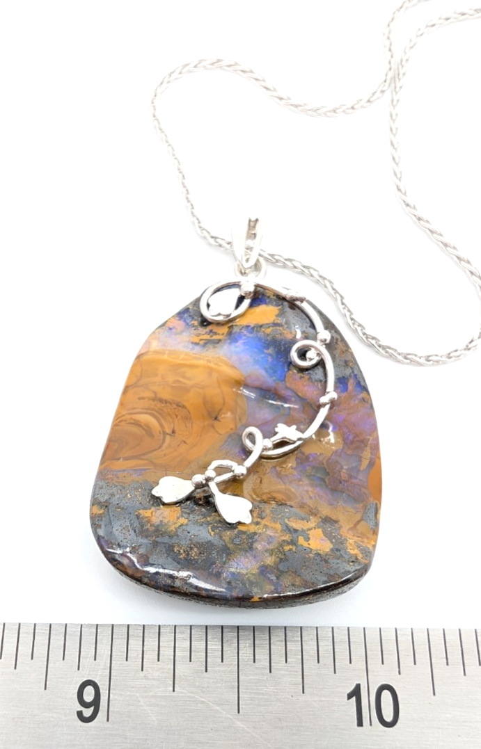 Sterling Silver 925 28" Necklace Wheat chain/ boulder opal R878- FOX1821 - Image 18