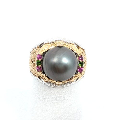 Sterling Silver 925 7 Ring Two tone gray pearl R879- FOX1822